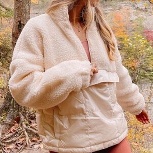 Fabletics Cream Sherpa Jacket, XL